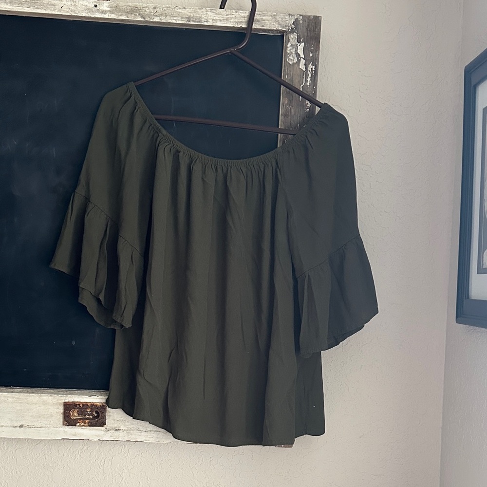 Olive Green Off-Shoulder tie back blouse